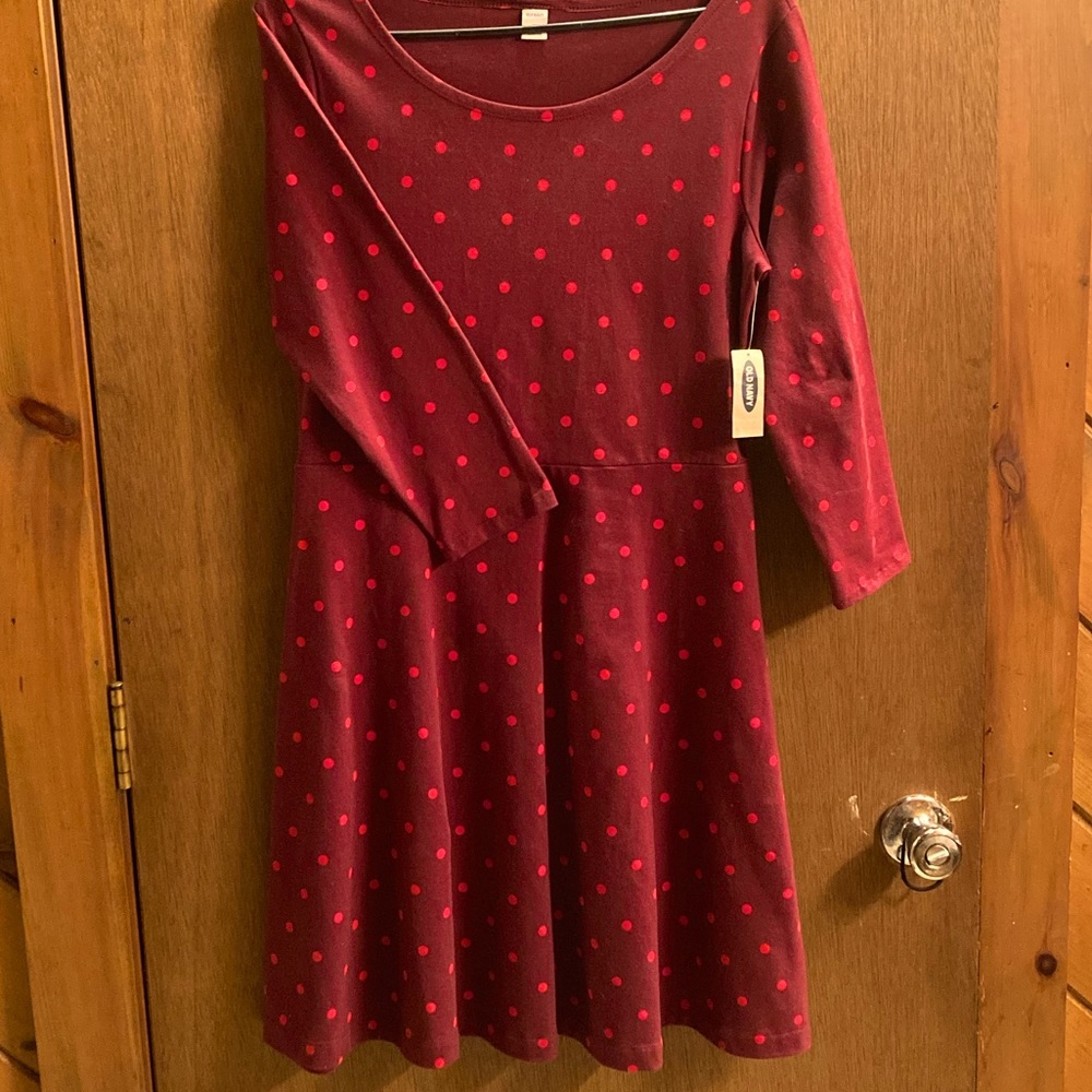 Old Navy burgundy and pink polka dot dress.